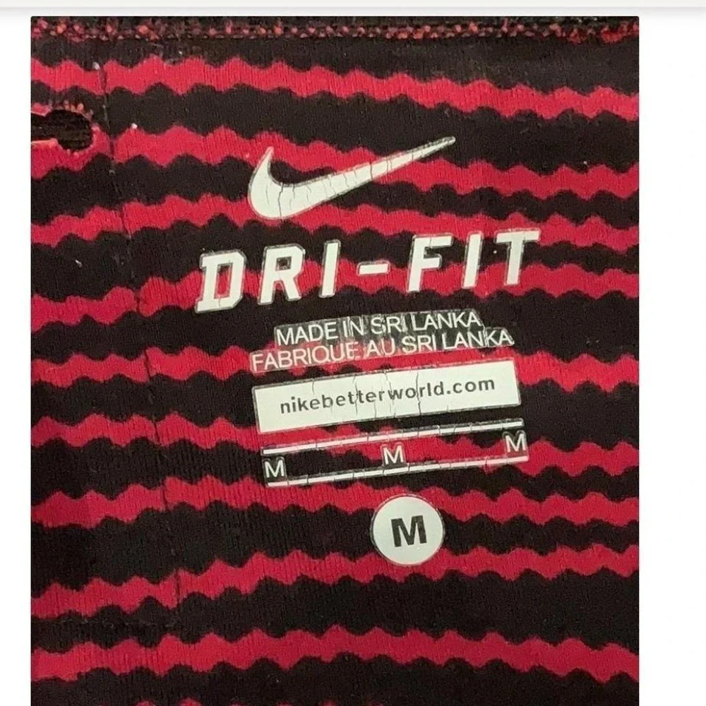 Nike Dri-FIT Leggings Womens Medium Red Black‎ Wavy Stripe Athletic Yoga Tights